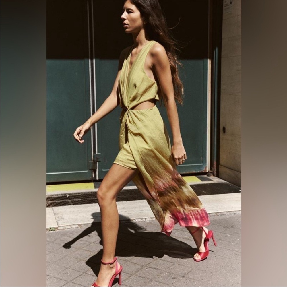 NWT ZARA TIE DYE CUT OUT MIDI DRESS
